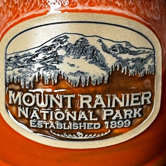 Deneen Pottery Mount Rainier National Park Belly Mug 2021 Orange 13 oz. Handmade - Picture 8 of 11